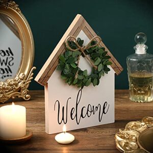 2 Pieces Wood Sign Home Sweet Home Tiered Tray Decor Farmhouse Decor Home Sign Shelf Decor House Shape Double-sided Home Sweet Home Decor Home Sign for Living Room Window Shelf Desk Office