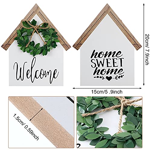 2 Pieces Wood Sign Home Sweet Home Tiered Tray Decor Farmhouse Decor Home Sign Shelf Decor House Shape Double-sided Home Sweet Home Decor Home Sign for Living Room Window Shelf Desk Office