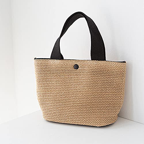 1 Piece Summer Beach Rattan Bag Handwoven Shoulder Bags with Wide Shoulder Strap Women Straw Woven Tote (Black Handle)