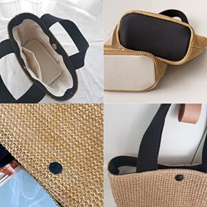 1 Piece Summer Beach Rattan Bag Handwoven Shoulder Bags with Wide Shoulder Strap Women Straw Woven Tote (Black Handle)