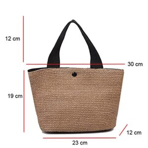 1 Piece Summer Beach Rattan Bag Handwoven Shoulder Bags with Wide Shoulder Strap Women Straw Woven Tote (Black Handle)