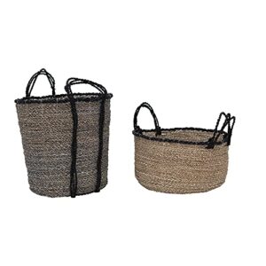 creative co-op s/2 seagrass basket, natural & black, 2