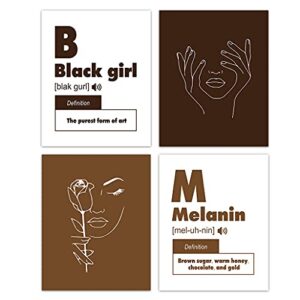 huyaw afro black woman girl melanin wall art prints set of 4, inspirational posters gifts for black women girls room bedroom bathroom wall art decor (8 x 10 unframed), 8 x 10 inch