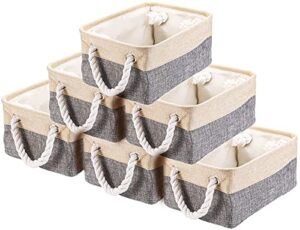topzea 6 pack fabric storage baskets, foldable storage bin with rope handles linen storage basket for shelves, closet organizing, cloth storage baskets, 12″ x 8″ x 5″, grey