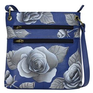 anna by anuschka women’s genuine leather medium crossbody handbag, hand painted exterior, romantic rose blue