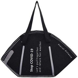 womens mask shaped tote bag large capacity handbag eco-friendly canvas shopping shoulder bags (black)