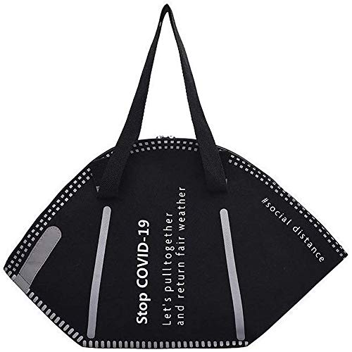 Womens Mask Shaped Tote Bag Large Capacity Handbag Eco-friendly Canvas Shopping Shoulder Bags (Black)