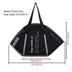 Womens Mask Shaped Tote Bag Large Capacity Handbag Eco-friendly Canvas Shopping Shoulder Bags (Black)