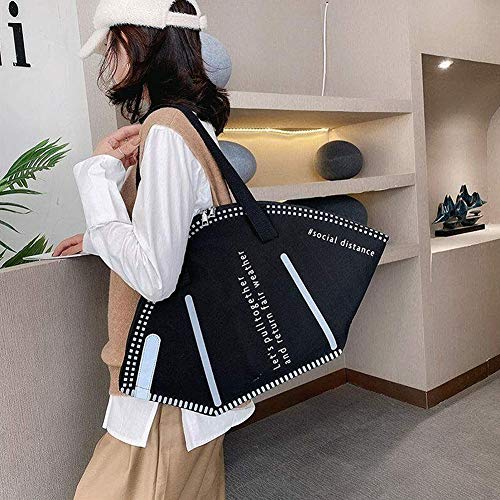 Womens Mask Shaped Tote Bag Large Capacity Handbag Eco-friendly Canvas Shopping Shoulder Bags (Black)