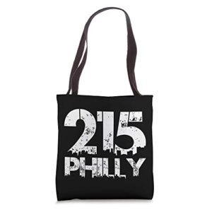 philadelphia philly 215 area code distressed gritty t shirt tote bag