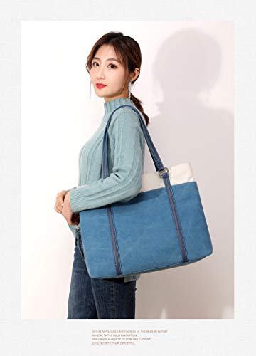 Womens Tote Bag Hobo Handbags Casual Satchel Canvas Shoulder Bag Shopper Travel Purses Blue