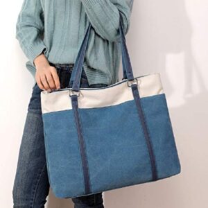 Womens Tote Bag Hobo Handbags Casual Satchel Canvas Shoulder Bag Shopper Travel Purses Blue