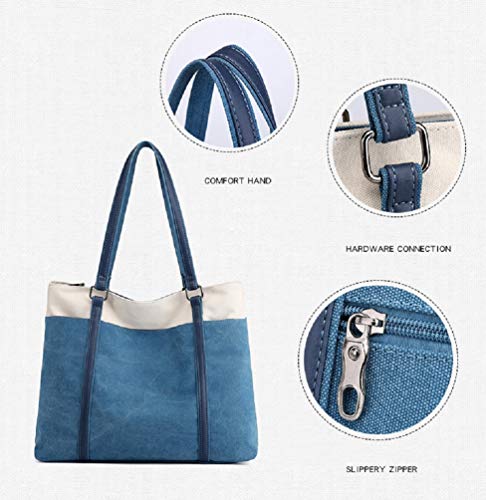 Womens Tote Bag Hobo Handbags Casual Satchel Canvas Shoulder Bag Shopper Travel Purses Blue