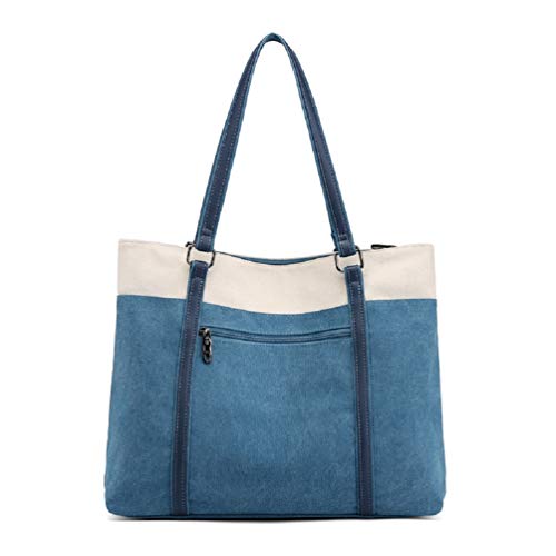 Womens Tote Bag Hobo Handbags Casual Satchel Canvas Shoulder Bag Shopper Travel Purses Blue