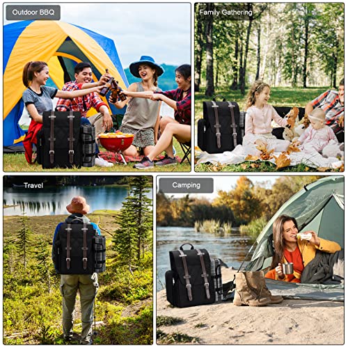 Picnic Backpack for 4 Person with Large Insulated Cooler Bag, Picnic Basket Set with Wine Pouch, Waterproof Picnic Blanket & Cutlery Set. Perfect for Beach, Camping, Party,Wedding Gift for Couple.