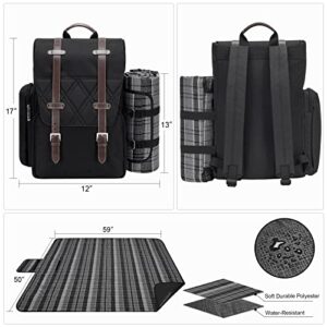 Picnic Backpack for 4 Person with Large Insulated Cooler Bag, Picnic Basket Set with Wine Pouch, Waterproof Picnic Blanket & Cutlery Set. Perfect for Beach, Camping, Party,Wedding Gift for Couple.