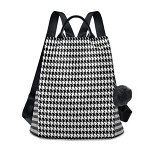 alaza stylish black houndstooth plaid backpack purse anti-theft casual fashion polyester travel rucksack shoulder bag for women girls