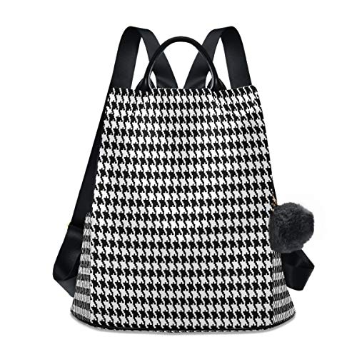 ALAZA Stylish Black Houndstooth Plaid Backpack Purse Anti-theft Casual Fashion Polyester Travel Rucksack Shoulder Bag for Women Girls