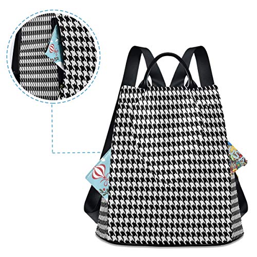 ALAZA Stylish Black Houndstooth Plaid Backpack Purse Anti-theft Casual Fashion Polyester Travel Rucksack Shoulder Bag for Women Girls