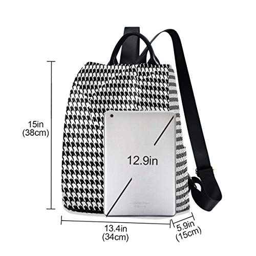 ALAZA Stylish Black Houndstooth Plaid Backpack Purse Anti-theft Casual Fashion Polyester Travel Rucksack Shoulder Bag for Women Girls