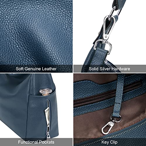 Over Earth Genuine Leather Purses and Handbags Shoulder Bags for Women Ladies Hobo Crossbody Purse Large(O116E Linen Blue)