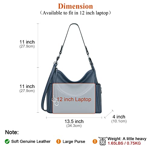 Over Earth Genuine Leather Purses and Handbags Shoulder Bags for Women Ladies Hobo Crossbody Purse Large(O116E Linen Blue)