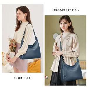 Over Earth Genuine Leather Purses and Handbags Shoulder Bags for Women Ladies Hobo Crossbody Purse Large(O116E Linen Blue)