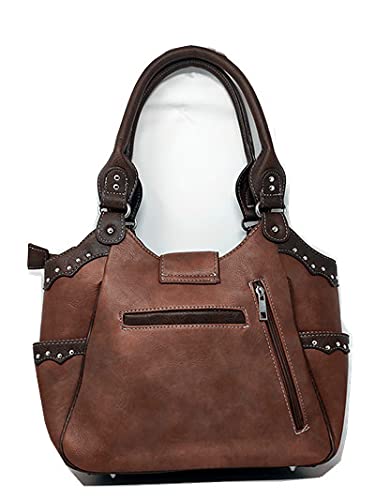 Texas West Western Style Rhinestone Concho Buckle Concealed Carry Purse Women Shoulder Bag in 4 colors (Brown)