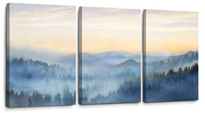 wall decor for bedroom 3 panel sunrise misty forest print picture paintings wall art for living room bathroom framed canvas artwork modern room wall decorations size 12×16 x 3 piece ready to hang