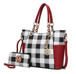 mkf tote bag for women set handbag wallet purse – top-handle tote – removable shoulder strap vegan leather black