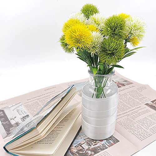 SNAIL GARDEN 15Pcs Artificial Dandelion, Artificial Flowers Plants Bouquet with 1 Vase Kraft Paper Bag-Plastic Shrubs Brushes Plant Fake Grass for Indoor Outdoor(White,Yellow,Green)