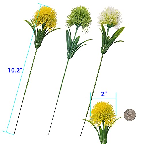 SNAIL GARDEN 15Pcs Artificial Dandelion, Artificial Flowers Plants Bouquet with 1 Vase Kraft Paper Bag-Plastic Shrubs Brushes Plant Fake Grass for Indoor Outdoor(White,Yellow,Green)