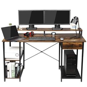 outfine desk computer desk office desk with drawer, monitor stand and storage shelves
