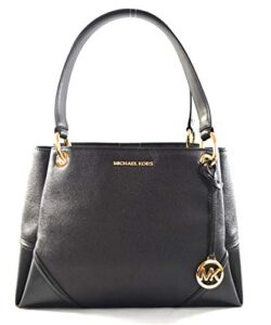 michael kors women’s nicole large shoulder bag tote purse handbag (black leather)