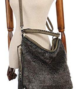 SHOMICO Fur Hobo Bag Fringe Purse for Women Boho shoulder Big (Large Fur Brown)