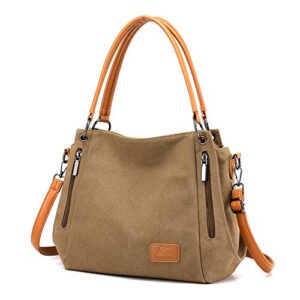chikencall women vintage hobo bag causal canvas shoulder bags multi-pocket daily purses shopper satchels christmas tote