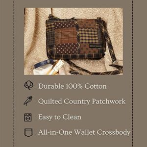 Bella Taylor Ironstone Essentials Quilted Cotton Country Patchwork Wallet Crossbody Purse; Chestnut, Khaki and Black