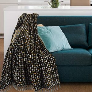 LR Home Modern Interwoven Throw Blanket with Fringe 50" x 60"