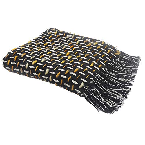 LR Home Modern Interwoven Throw Blanket with Fringe 50" x 60"