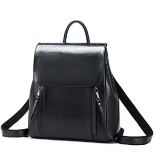 iswee vintage waxy leather ladies backpack purses for women backpack style anti-theft casual daypack shoulder bag fashion bag (black)