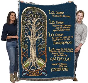 pure country weavers the viking prayer blanket – tree of life – norse gift tapestry throw woven from cotton – made in the usa (72×54)