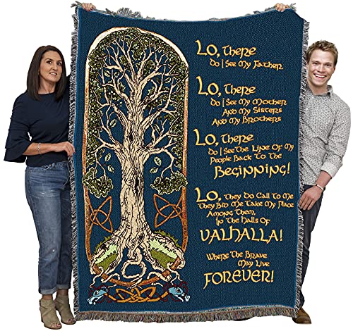 Pure Country Weavers The Viking Prayer Blanket - Tree of Life - Norse Gift Tapestry Throw Woven from Cotton - Made in The USA (72x54)