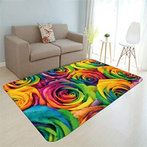 duise modern beautiful floral area rug 3’x5′ faux wool multi-colored rainbow roses bedroom rug non-slip plush throw rug for nursery living room dorm carpet(3’x5′,colorful)