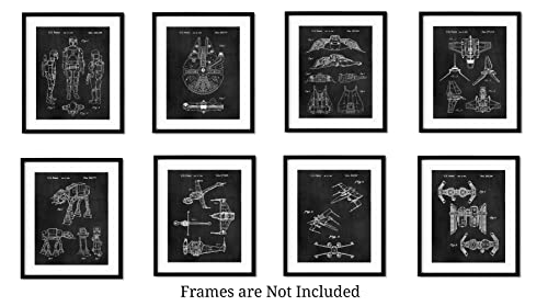 Star Wars Gifts Decor Posters Men Women Boys - Set of 8 Wall Art Prints (8x10) Starwars - Kitchen Bathroom Home Office Decorations - Reinterpreted Vintage Movie Action Sci Fi Comic-Con Figures