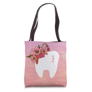 tooth flower cute dentist dental assistant orthodontist gift tote bag