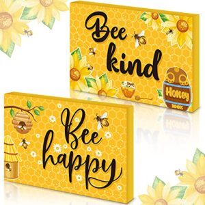 jetec 2 pieces bee happy wood sign bee kind wood decor bee sign rustic wooden wall decor bee wooden sign farmhouse bee box signs bee happy wooden plaque for home party door decoration