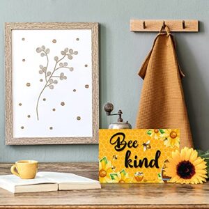 Jetec 2 Pieces Bee Happy Wood Sign Bee Kind Wood Decor Bee Sign Rustic Wooden Wall Decor Bee Wooden Sign Farmhouse Bee Box Signs Bee Happy Wooden Plaque for Home Party Door Decoration