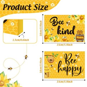 Jetec 2 Pieces Bee Happy Wood Sign Bee Kind Wood Decor Bee Sign Rustic Wooden Wall Decor Bee Wooden Sign Farmhouse Bee Box Signs Bee Happy Wooden Plaque for Home Party Door Decoration