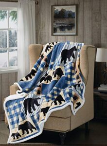 virah bella cabin flannel sherpa throw blanket for couch – 50″ x 60″ – black bear plaid flannel blanket