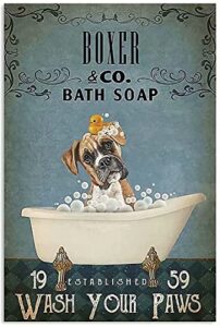 fsdfs dog metal tin sign boxer co.bath soap wash your paws funny retro poster bathroom kitchen cafe garage home art wall decoration plaque 8x12inch